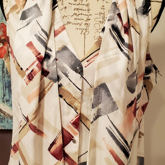 White House Black Market Women Multicolor Sleeveless Tie-Neck Blouse Size 12. - Picture 3 of 7